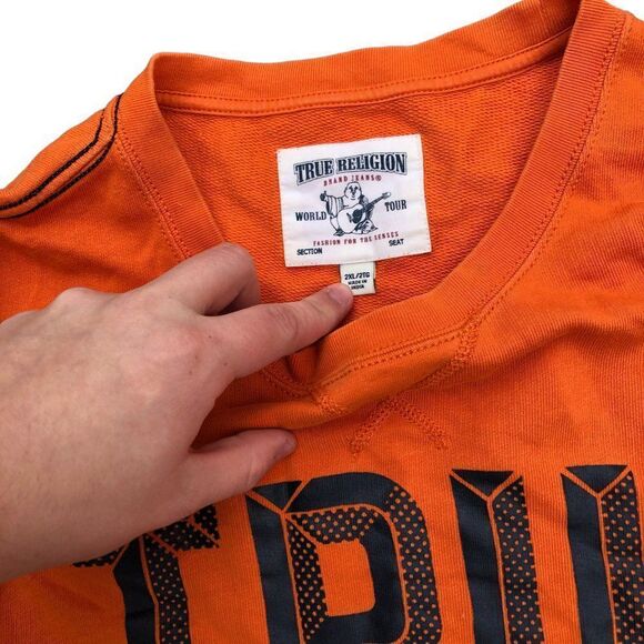 TRUE Religion Crew Neck Sweatshirt XXL Orange Big Logo - Picture 4 of 6